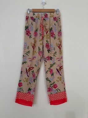 Viscose Cost Plus World Market Beige Floral Lounge Pants with Pink and Red S/M